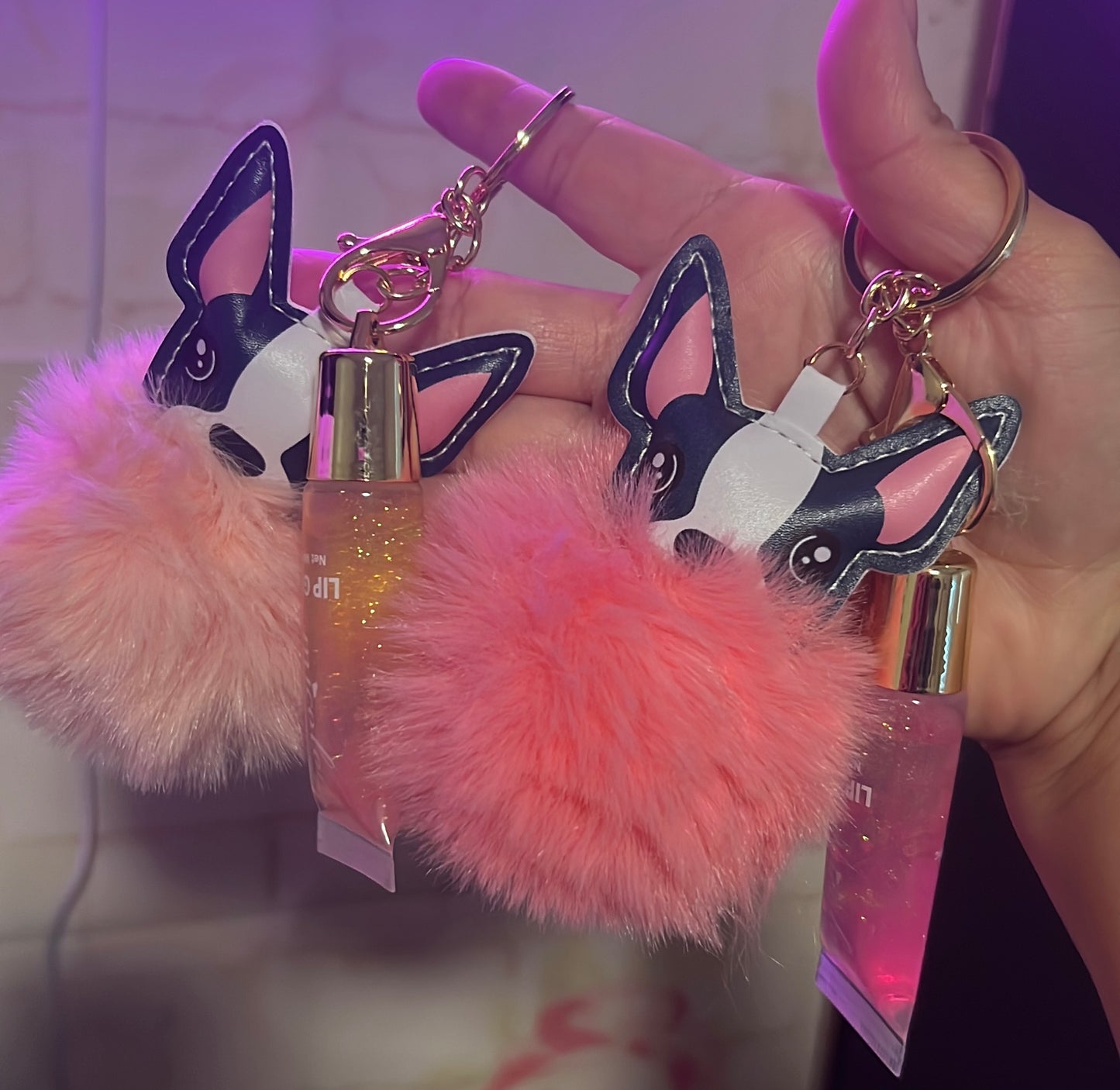 Frenchie lipgloss keychain