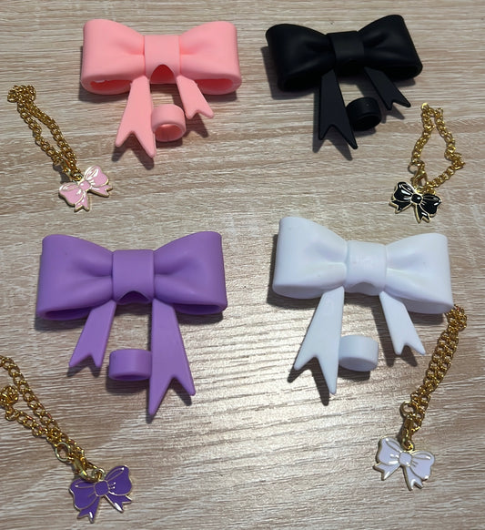 Bow straw topper with handle keychain
